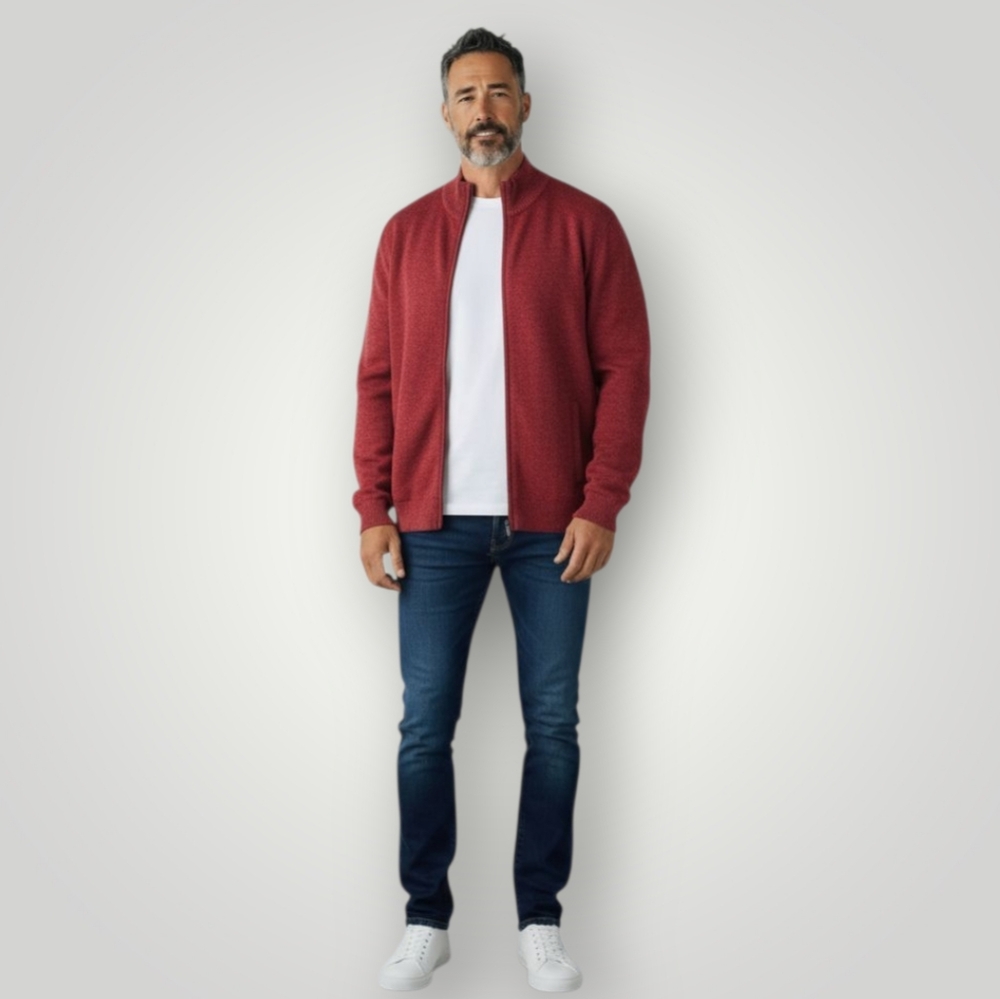 Nautica Mens XXL 100% Cotton Full Zip‎ Sweater Burgundy Red Knit Classic Preppy